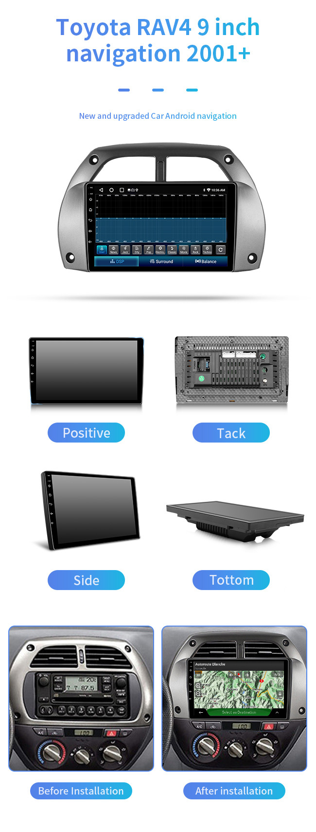 Android Screen Car Multimedia Radio Player Auto GPS Navigation For Toyota RAV4