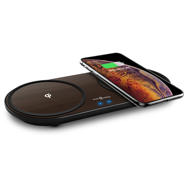 Universal Dual Wood 12 Volt Wireless Charging Pad
