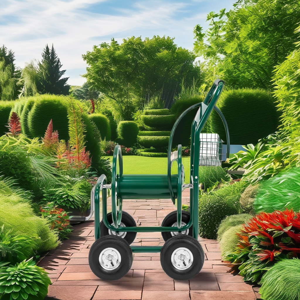 Sturdy Heavy Duty Water Hose Reel Cart for Garden Tools 60*102*42.5cm 100KGS Capacity