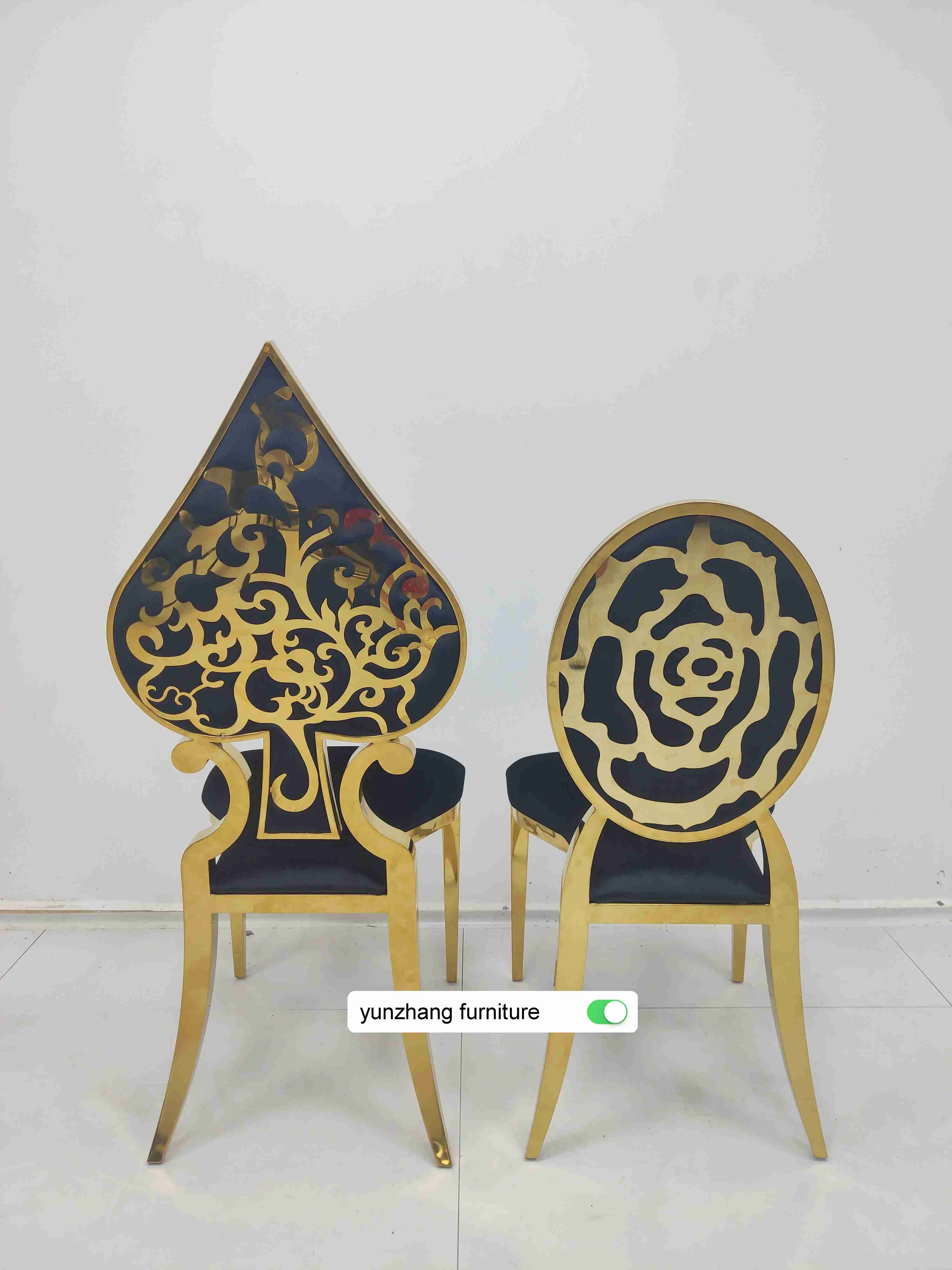 Fancy Gold Wedding chair stackable luxury design white cushion