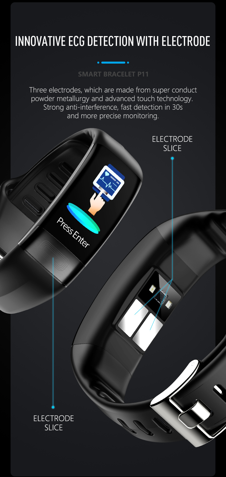 ECG PPG Pedometer HR Monitor Smart Band Fitness Tracker Watch With Blood Pressure
