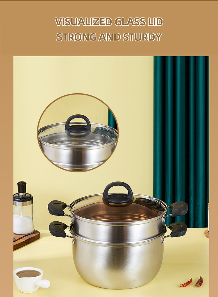 Best Selling Silver Two Layers Pot Stainless Steel Saucepot Food Steamer Pots Soup Pot With Glass Lid