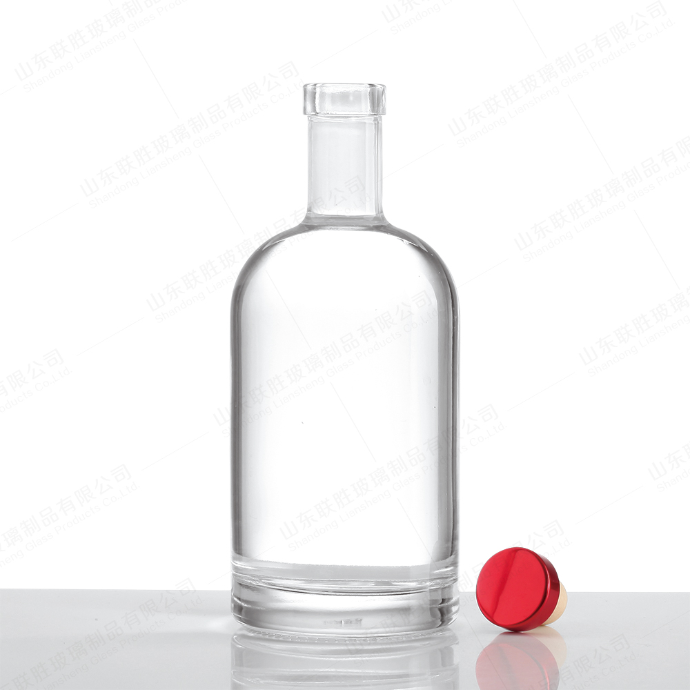 Glass Collar 500ml 700ml 750ml Round Barrique CT Spirit Glass Bottle for OEM/ODM