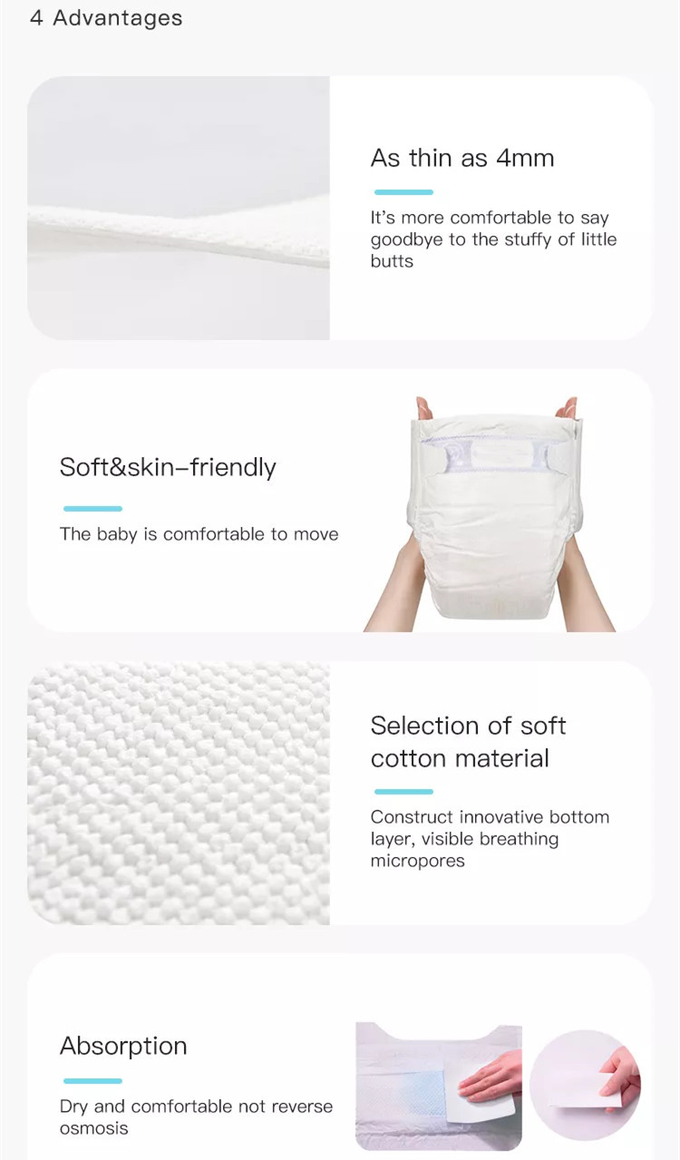 Wholesale Ultra Soft super absorb Disposable Baby Diapers With Breathable Backsheet