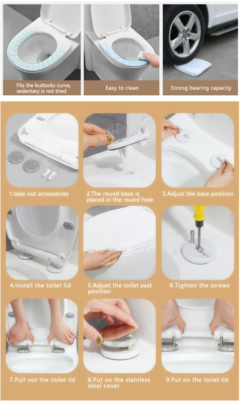 Universal Quiet-Close Round Toilet Lid With Non-Slip Seat Bumpers White Polypropylene