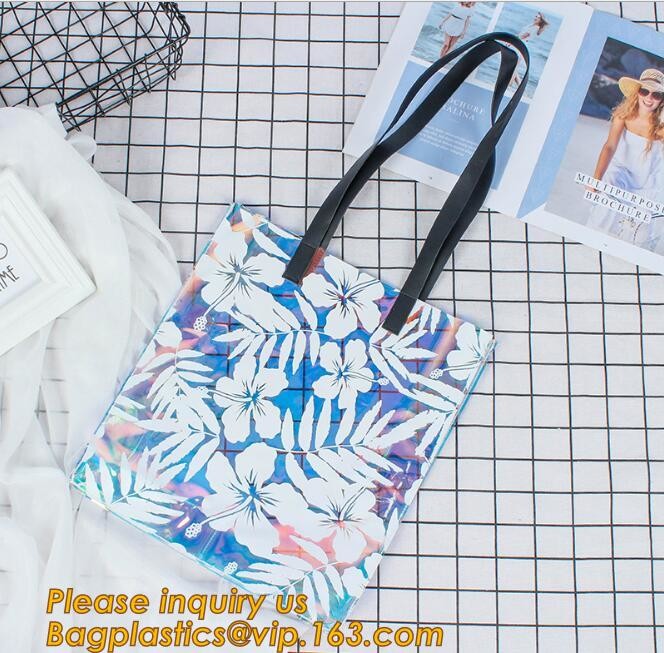 Factory Custom made Environmental PVC clear packaging toy storage handle bag,plastic tote packaging bag with handles fro