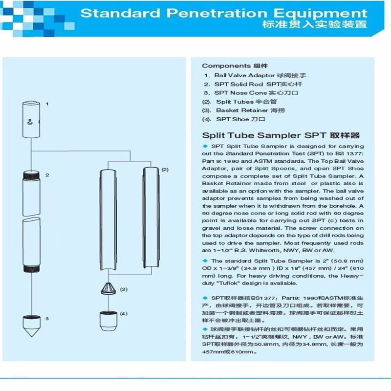 Alloy Handle Soil Test Spt Sampler 2 inches 3 inches