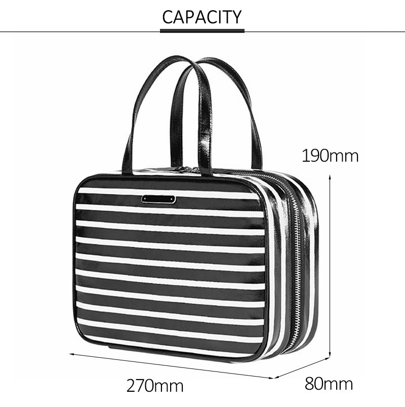 Custom Wholesale Black White Stripe Makeup Cosmetic Bag With Zipper