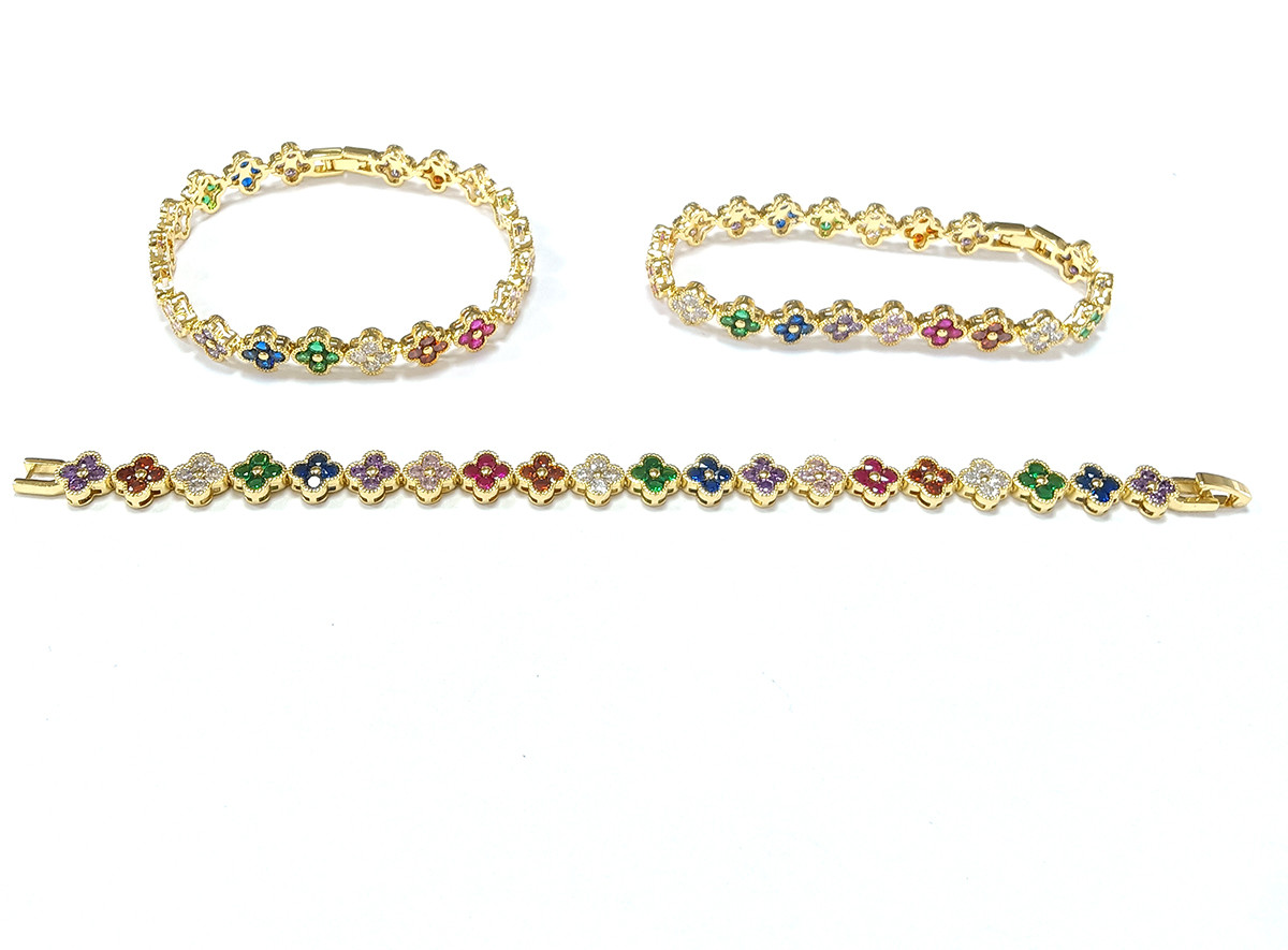 Rainbow Brass Gold Tennis Bracelet OEM ODM Cubic Zirconia Tennis Bracelet