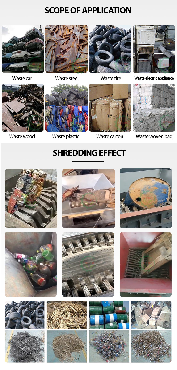 Twin Shaft Pallets Tyres Paint Bucket Shredder With Alloy Steel Blade