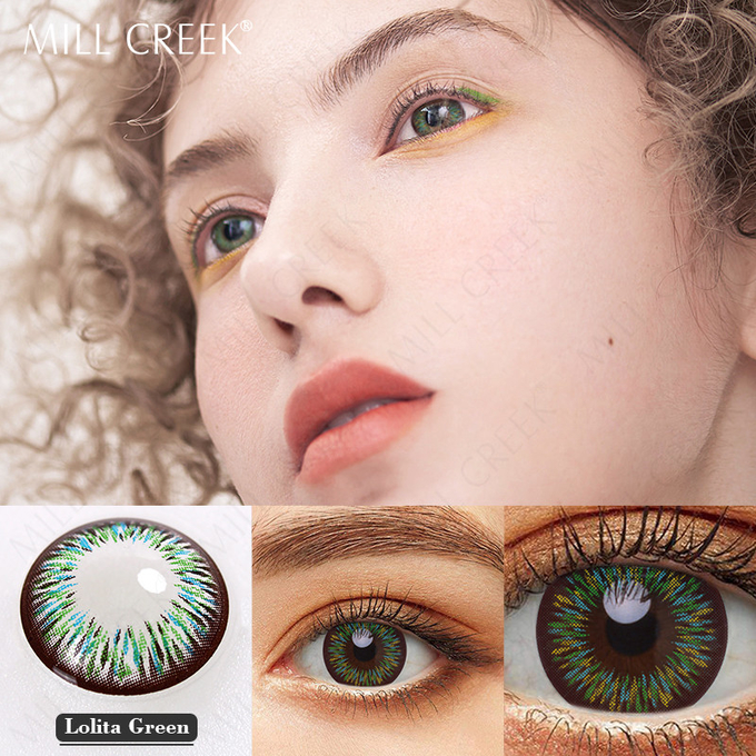 Comfortable Reusable Iris Green Contacts Coloured Lenses With Power