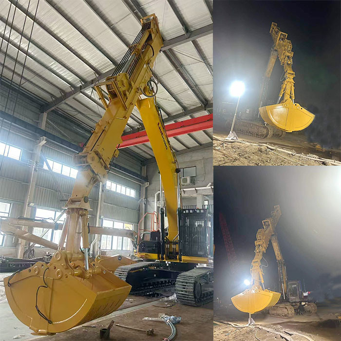BS900E Excavator Telescopic Arm With Clamshell Bucket Welding Multi-strand Wire Ropes