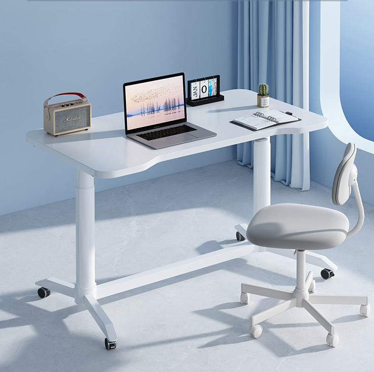 Courtyard White Wood Pneumatic Height Adjustable Desk for Home Office Productivity