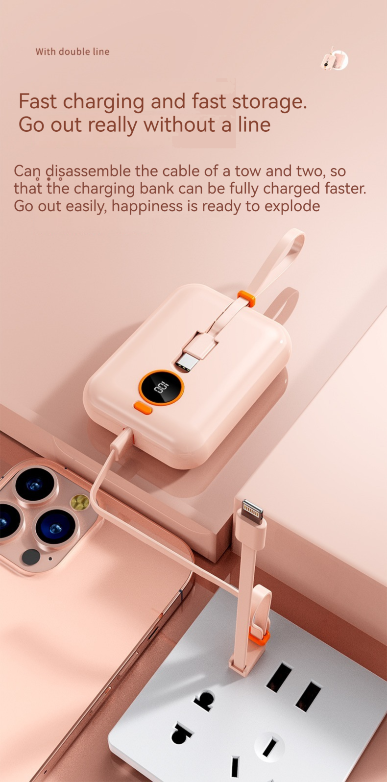 Type C Output Interface Portable 10000mAh Power Bank for Outdoor Charging and Devices