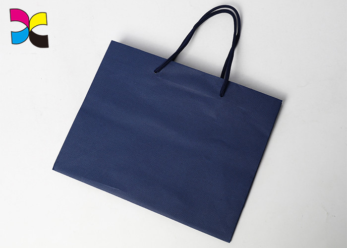 Durable Printed Paper Carrier Bags With Twisted Handles Blue Color