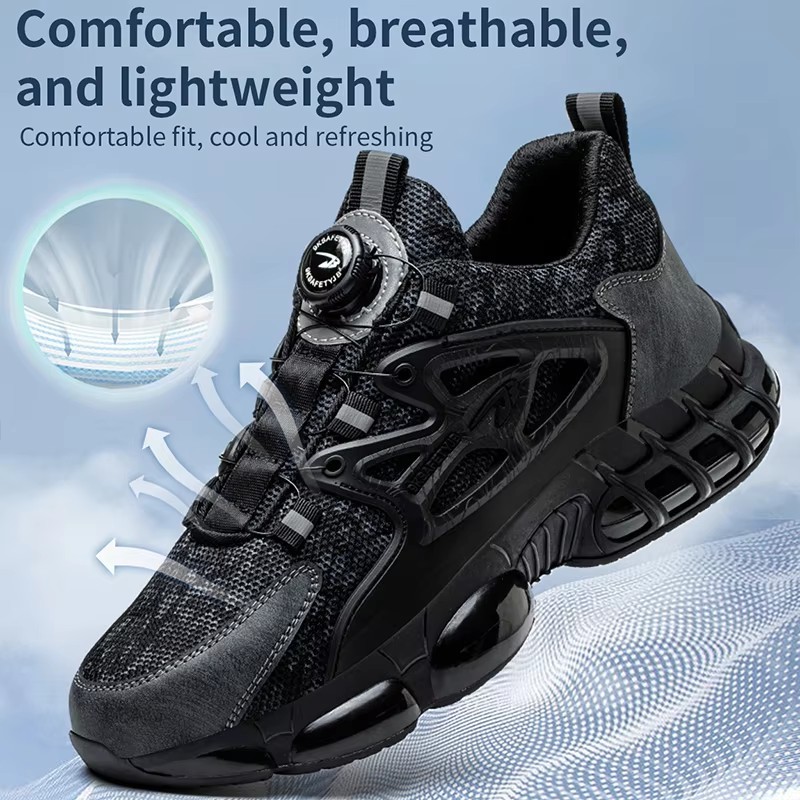 Black Microfiber Safety Industrial Button Men's Work Shoes