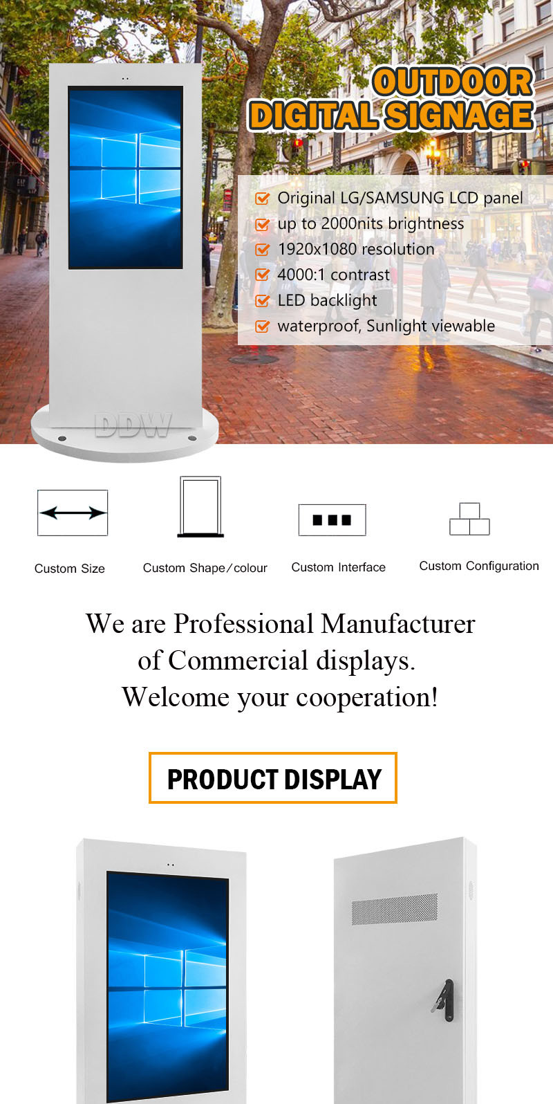 Lcd Monitor Outdoor Digital Signage Floor Standing 2500 Nits Android Advertising