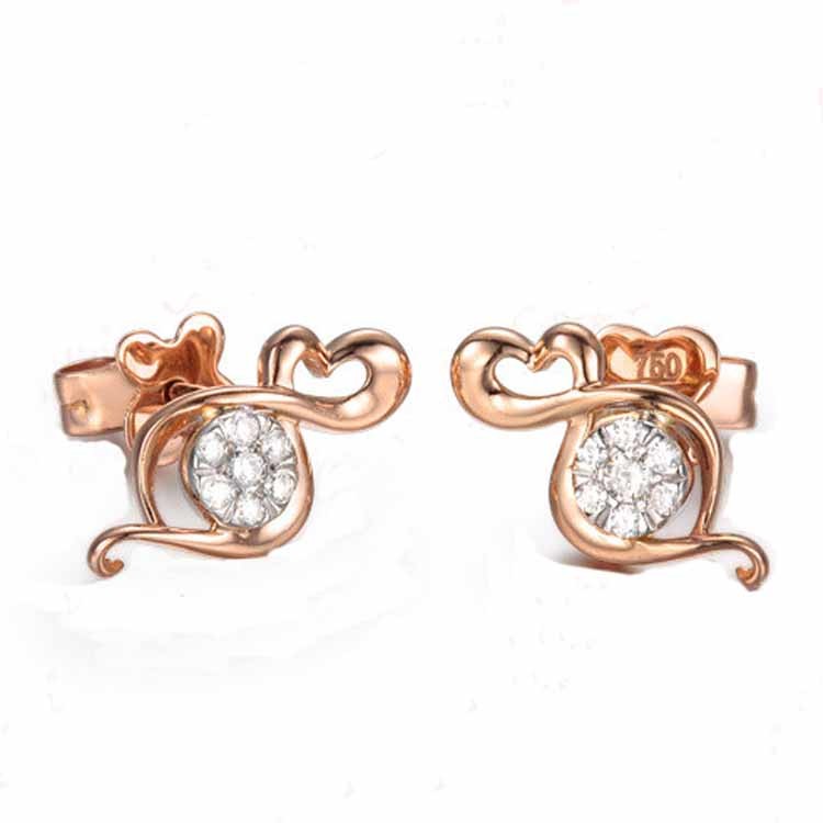 New Designs 18K Rose Gold Daimonds Small Stud Earrings for Women Gift (GDE006)
