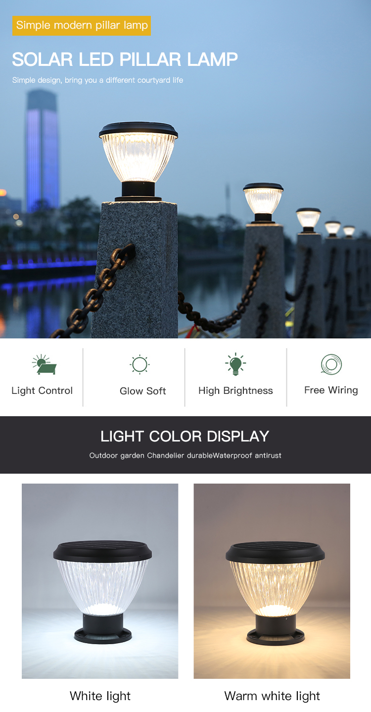 Monocrystalline Solar Panel Solar Powered Pillar Lights IP65 20W Cast Aluminum