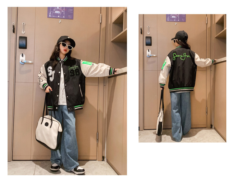 Wind Proof Little Girls Clothes Thick Patchwork Childrens Baseball Jacket Outerwear