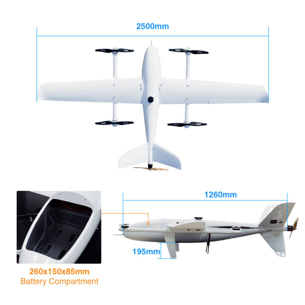 4800m High Altitude Drone Military VTOL Drone Thermal Pod 13.5KG Take Off Weight HXAYK-250