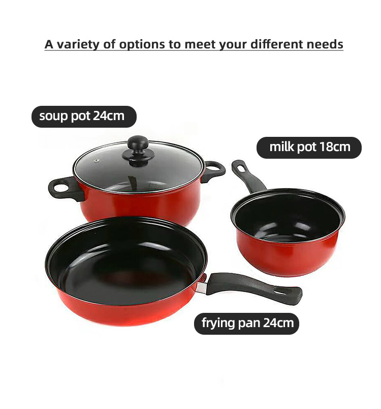 Red 4 Piece Cast Iron Cookware Set Iron Non Stick For Kitchen