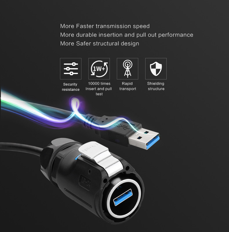 Outdoor PBT Plastic LP24 1.5A USB3.0 Plug and Socket Data Connector with Dust Cover,High Quality and Good Price