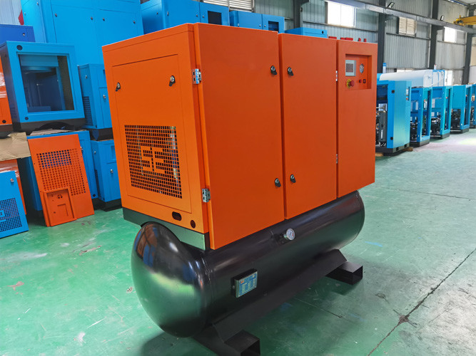 Orange Laser Cutter Rotary Screw Air Compressor With Air Tank Dryer Filters 15KW