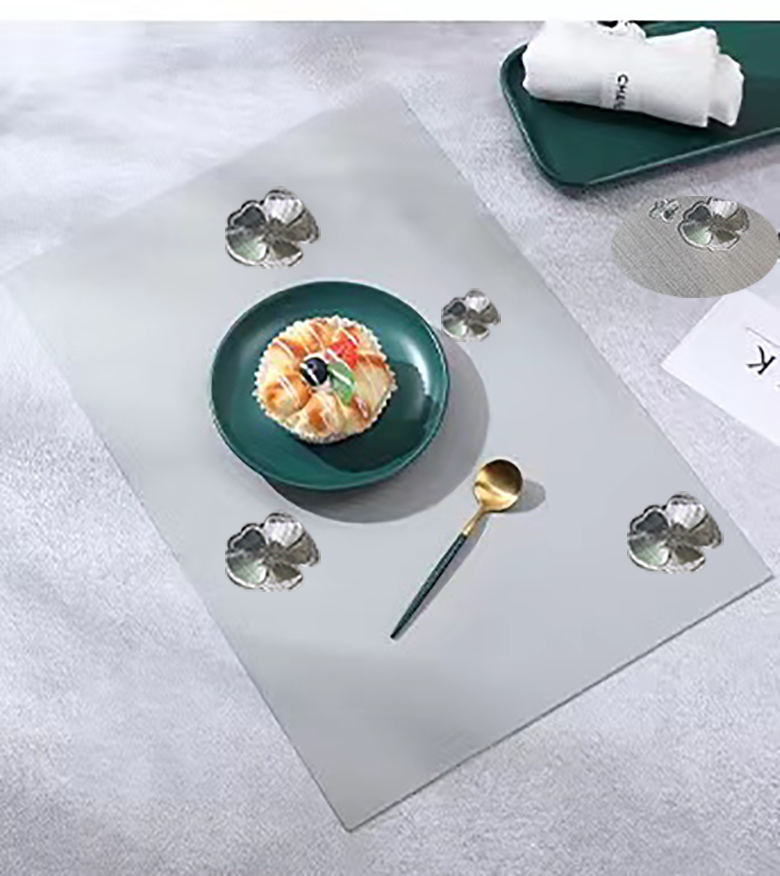 Custom Logo Accepted PVC Small Flower Ginkgo Biloba Pattern Place Mat for Kitchen Table