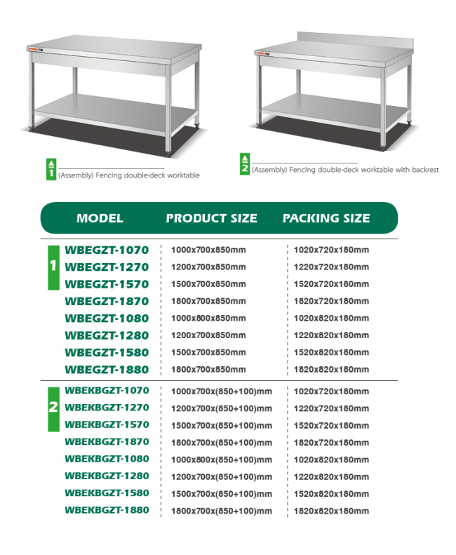 Assembly Fencing Double - Deck Worktable With Backrest Commercial Working Table Stainless Steel Storage Rack