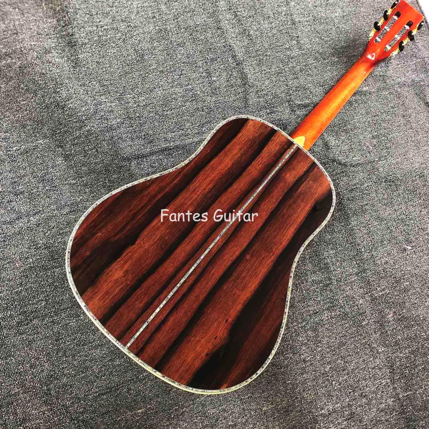 Custom Solid Cocobolo Back Side Real Abalone Inlay D Body Dreadnought Acoustic Guitar in Sunburst Color