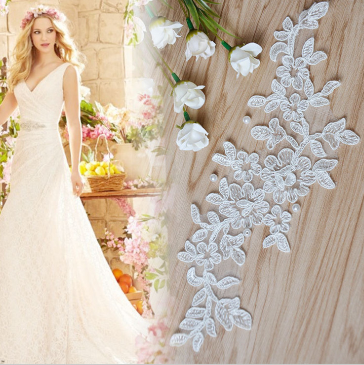 Apparel Accessories Ivory Embroidery Cord Lace Applique for Bridal Dress