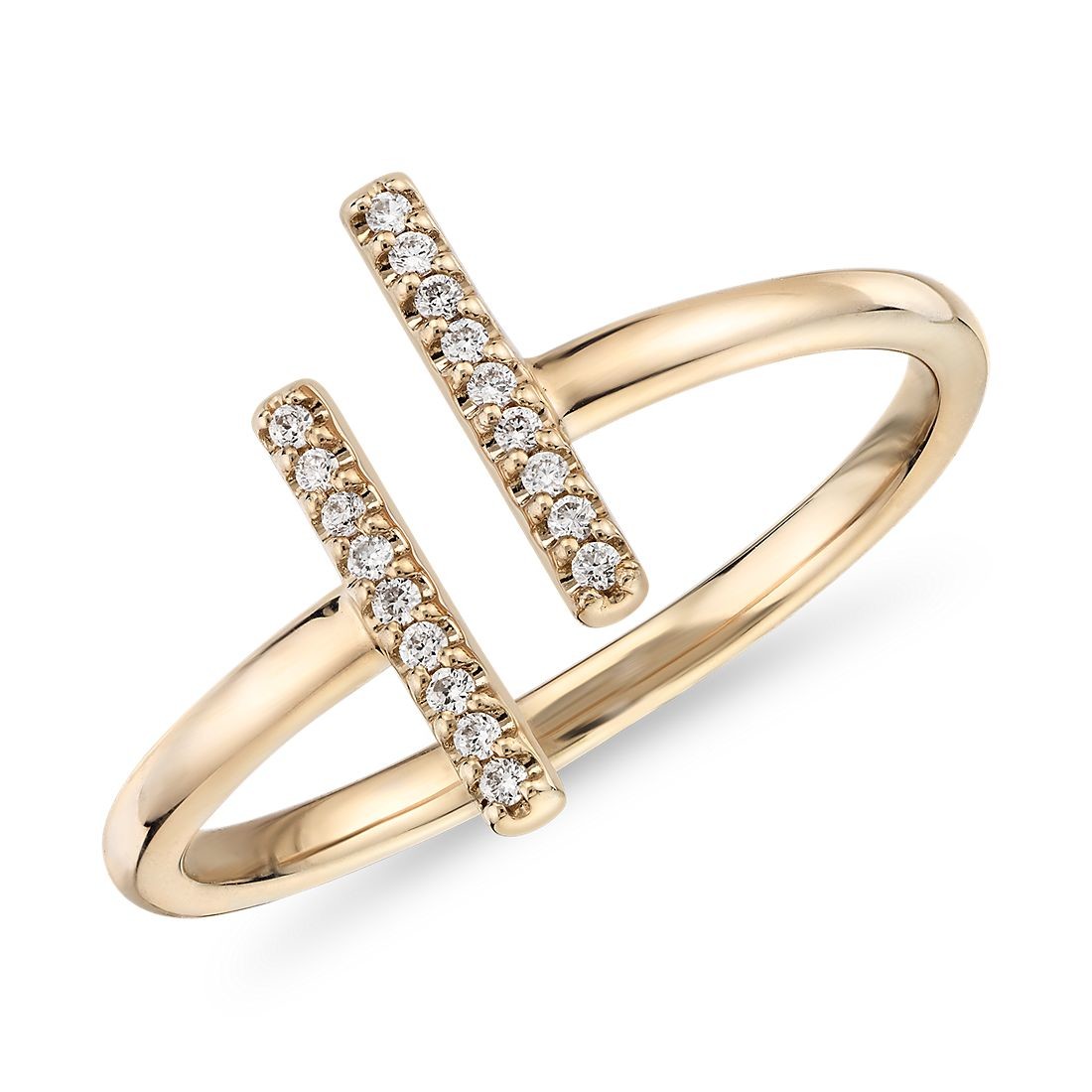 With 9k Yellow Gold Delicate Pavé Split Bar Diamond Engagement Ring