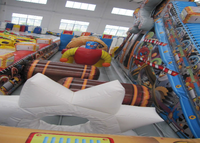 Top Inflatable Robot City Bounce Jumpers , Commercial Fun Bounce House With Big Slide
