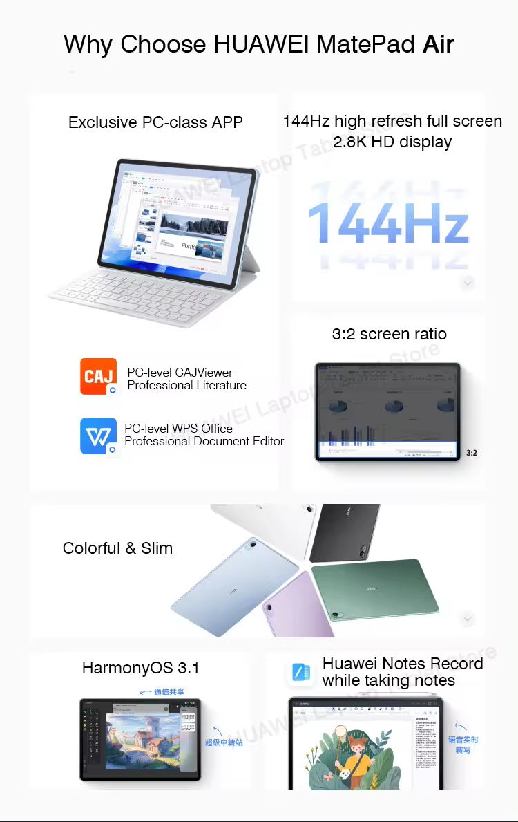 HUA-WEI MatePad 11-inch Huawei Tablet 120Hz High Brush 2.5K Full Screen for Students Learning 8+128GB