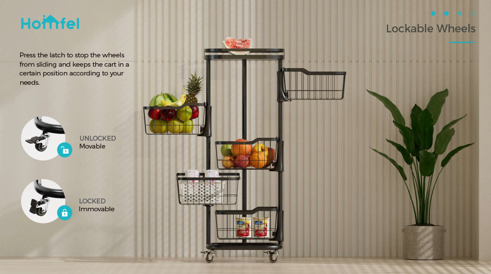 Multifunctional Metal Storage Trolley , Kitchen Rotating Trolley Three Layer