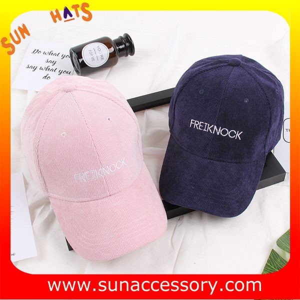 QF17018 Sun Accessory customized wholesale corduroy baseball caps and hats for ladies ,caps in stock MOQ only 3 pcs