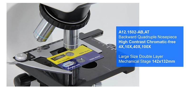 infinity Plan Achromatice Compound Optical Microscope 3W LED A12.1502 Backward Quadruple Nosepiece