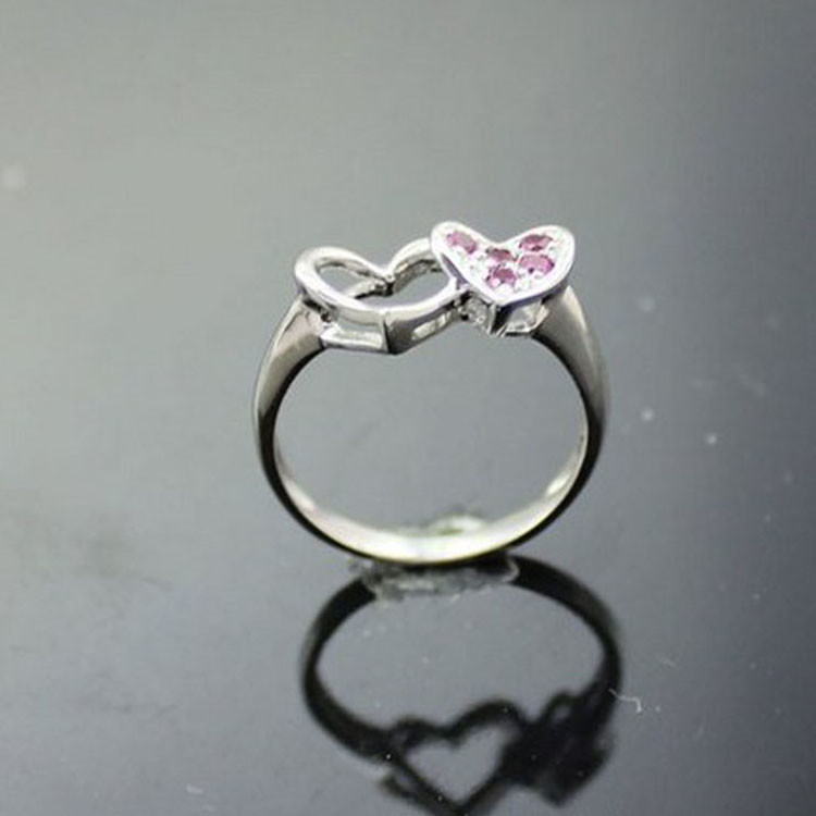 Women Jewelry 925 Silver Heart Ring with Red Cubic Zircon (JY058)