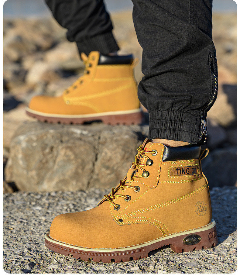 Black Microfiber Leather Safety Boots Beef Tendon Sole Work Shoes For Men