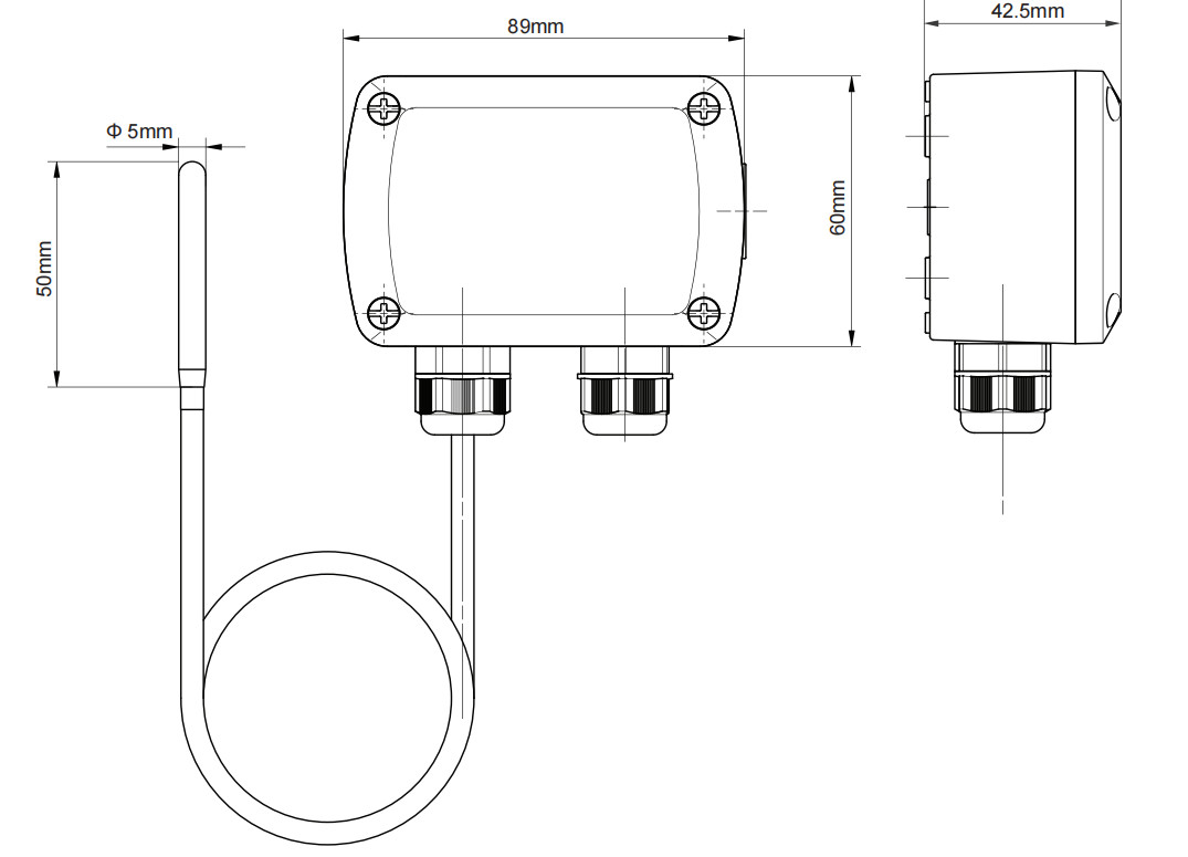 Dustproof IP65 Room Temperature Sensor Monitor 2 Wire Connection