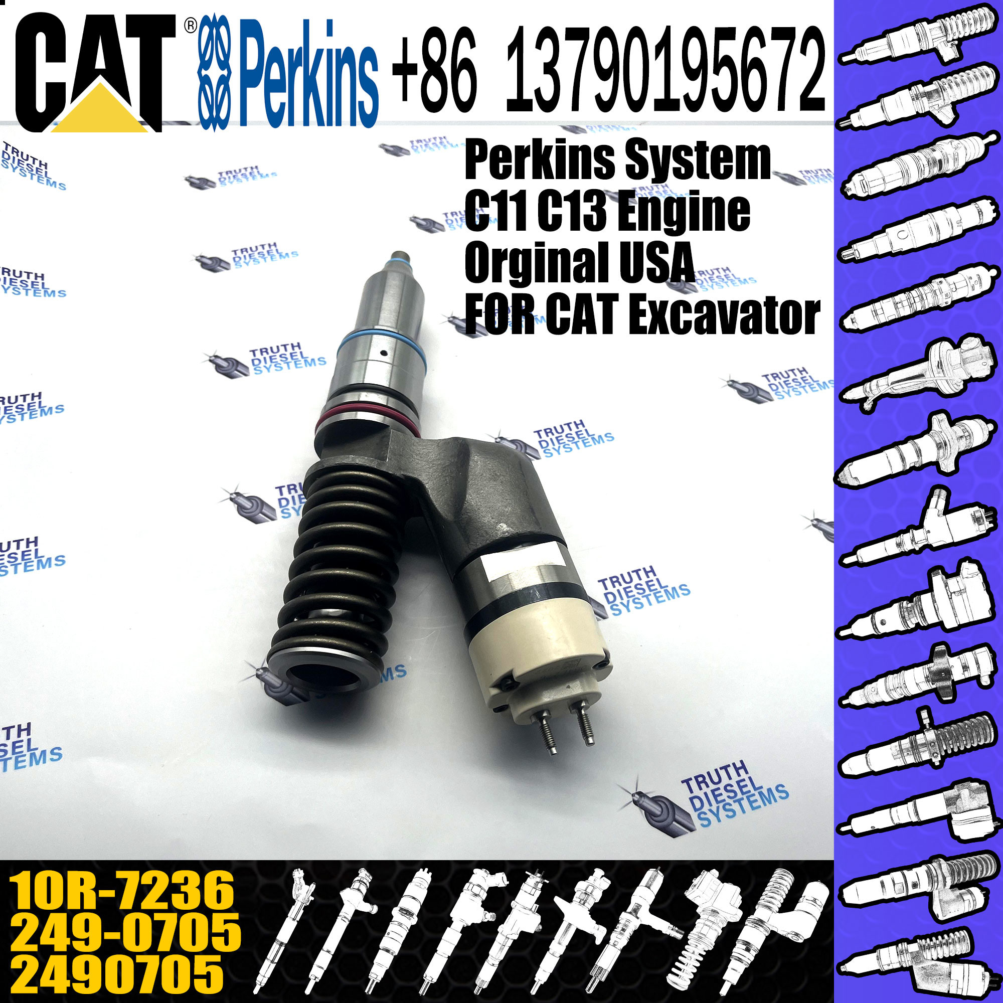 High Quality New Diesel Fuel Common Rail Injector 2490705 10R7236 249-0705 10R-7236 For CAT C13 Excavator