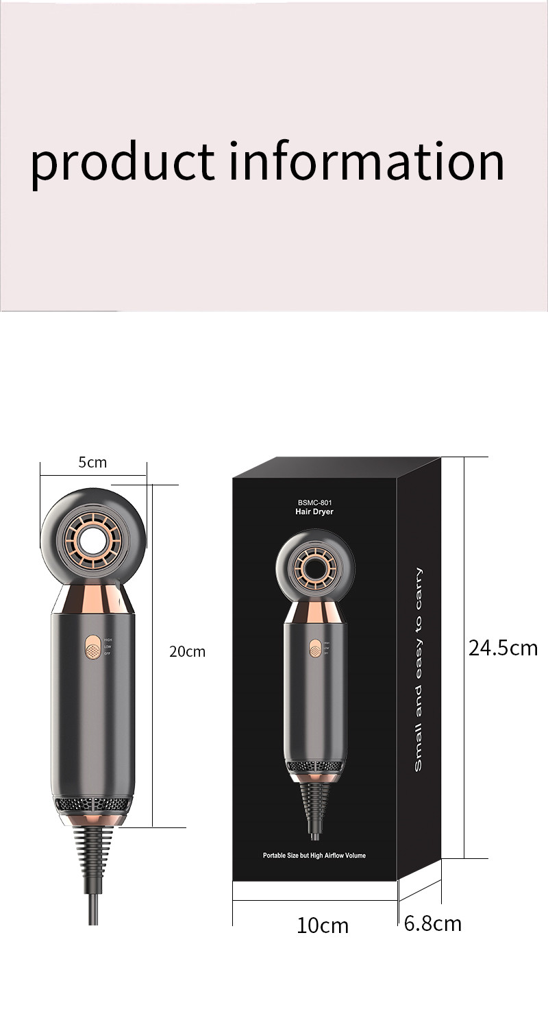 Professional Salon 20*5cm Portable Hair Blow Dryer For Camping