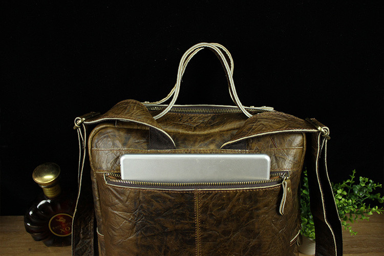15" Small Multi Pocket Convertible Genuine Leather Backpack