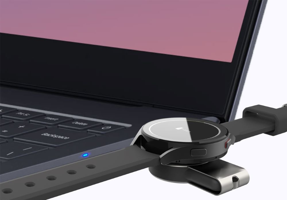Black Samsung Watch Wireless Charger with USB Type C And Type A Input plug