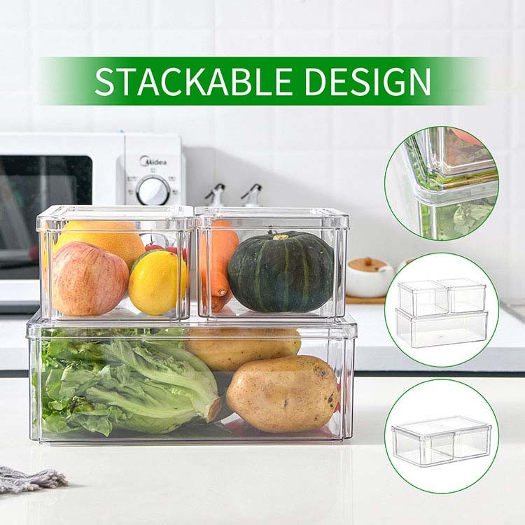 4 Pcs Stackable Plastic Clear Fridge Organizer Set Kitchen Food Storage