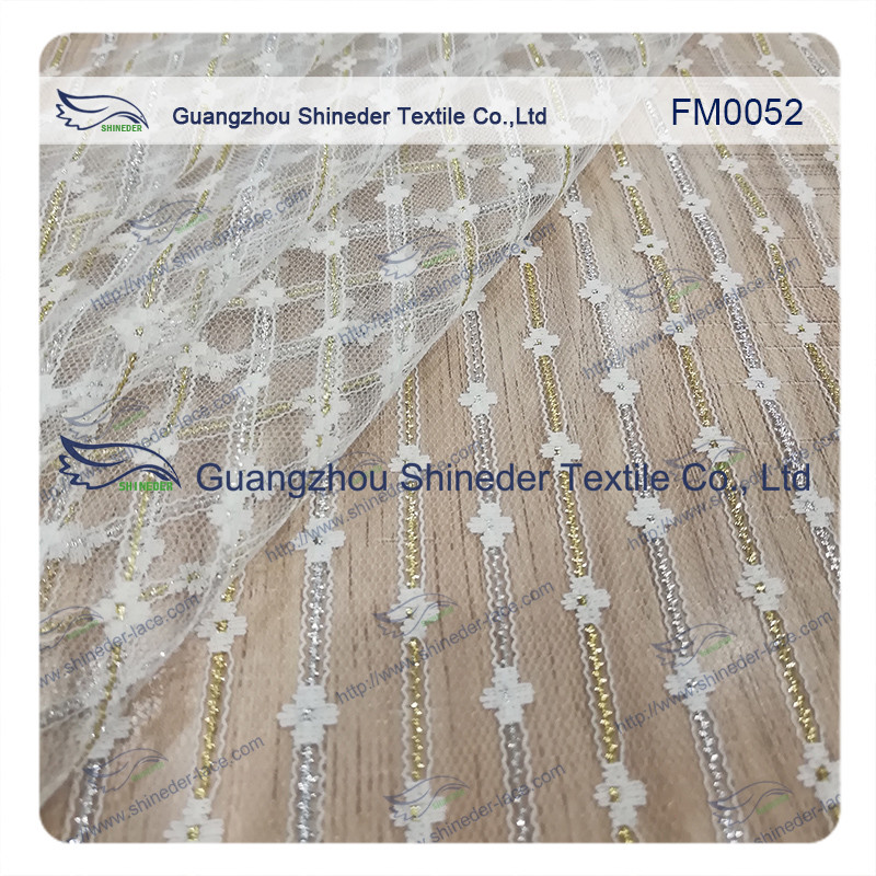 Light Silver Nylon Metallic Lace Fabric for garment