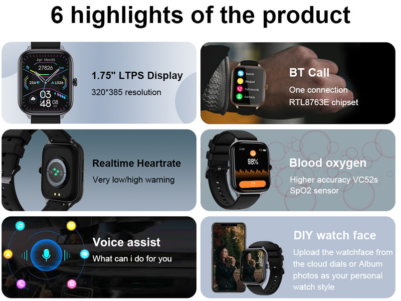 IP68 Waterproof Men Smart Watch SpO2 Blood Pressure Heart Rate Monitor
