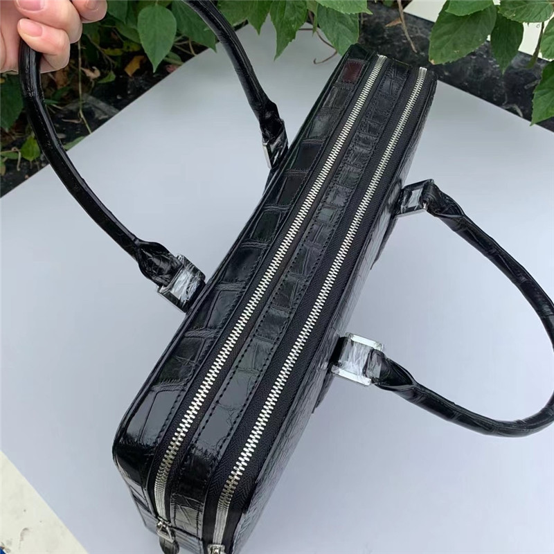 Genuine Crocodile Belly Skin Businessmen ZIP Briefcase Exotic Real True Alligator Leather Male Large Laptop Handbag