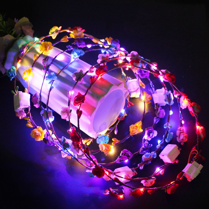 Ladies Christmas Hair Accessories Luminous Led Flower Crown Light Up Glowing 65cm